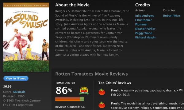 Tomatometer presented on Apple iTunes movie pages